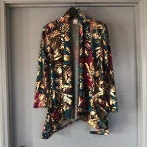 Pretty Young Thing Sz Large Metallic Party Open Front Cardigan w/Pockets Ladies